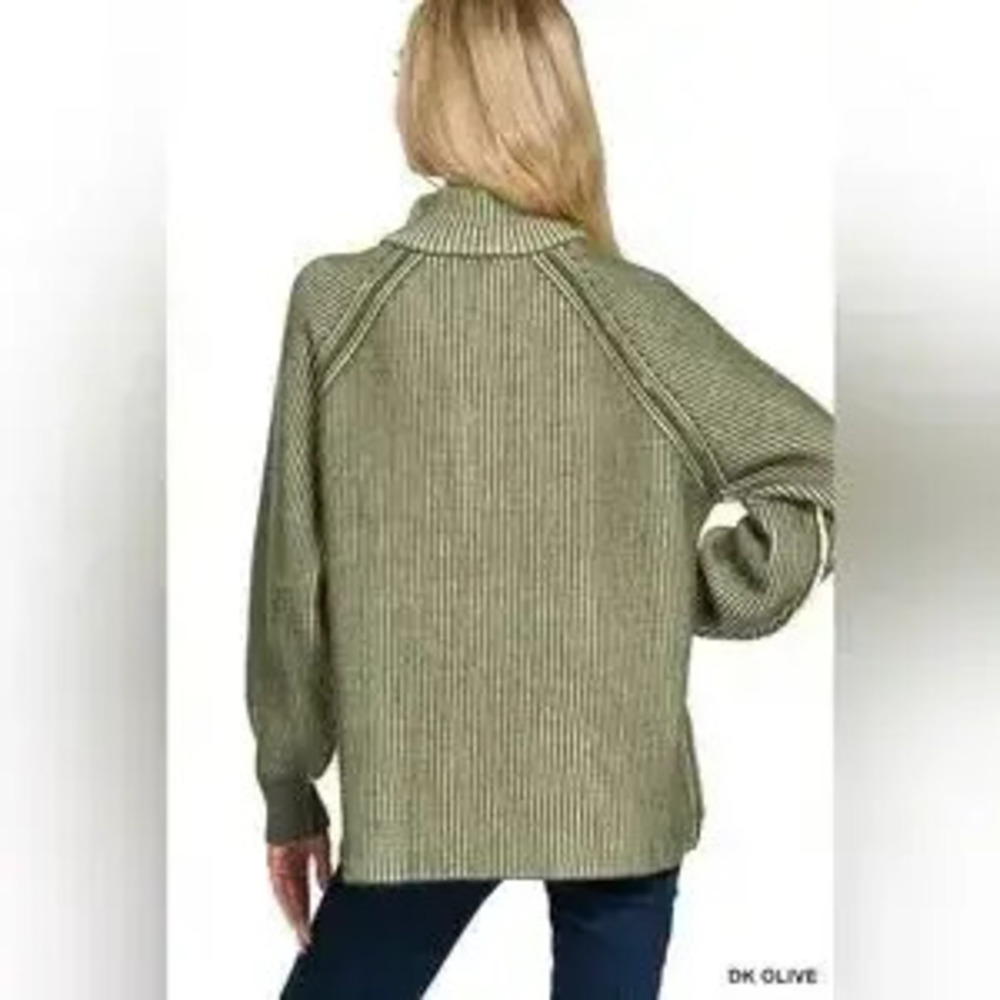 Zenana Ribbed Two Tone Half Zip Sweater - Picture 3 of 4